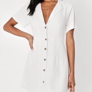 Lulus Central Park Sweetie White Linen Collared Button-up Mini Dress - Size L